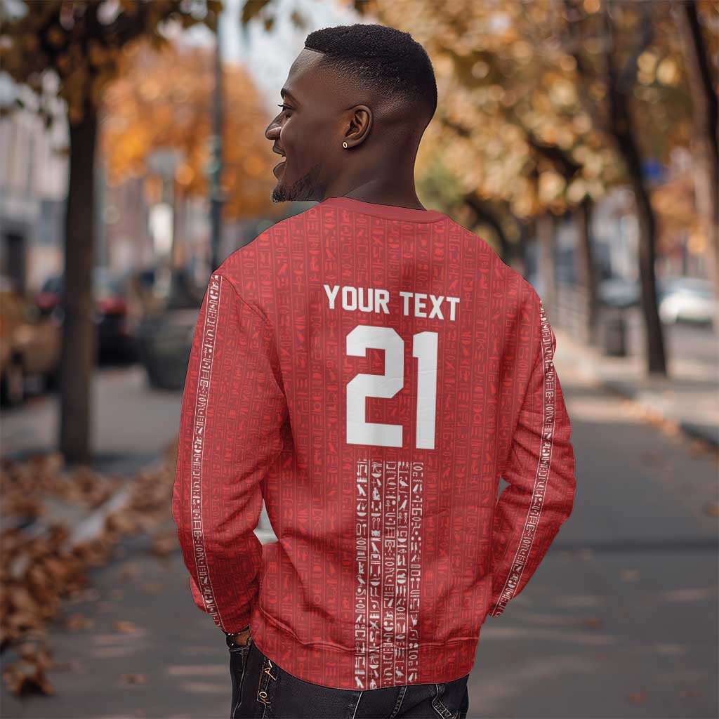 World Football 2026 Egypt Custom Sweatshirt Red Ancient Egyptian Hieroglyphs - African Pride