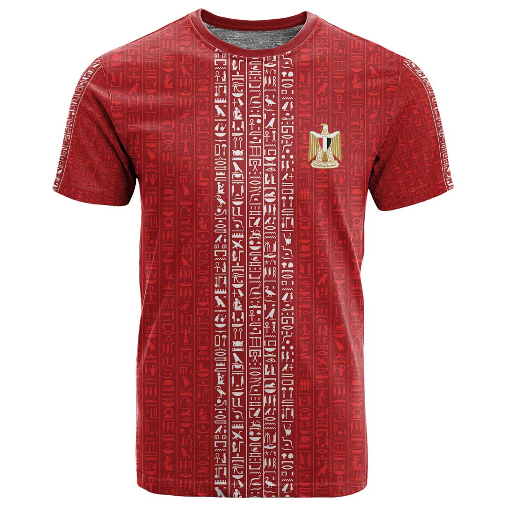 World Football 2026 Egypt Custom T shirt Red Ancient Egyptian Hieroglyphs - African Pride