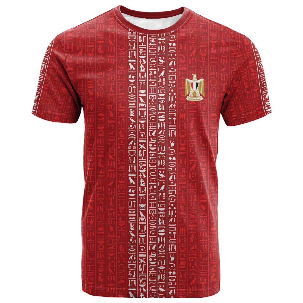 World Football 2026 Egypt Custom T shirt Red Ancient Egyptian Hieroglyphs LT9
