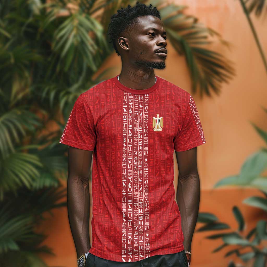 World Football 2026 Egypt Custom T shirt Red Ancient Egyptian Hieroglyphs - African Pride
