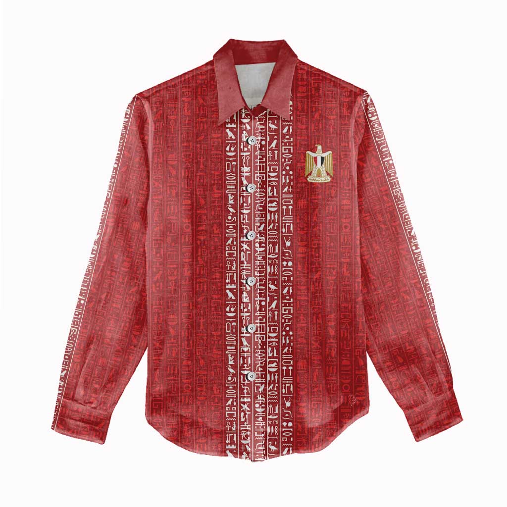 World Football 2026 Egypt Custom Women Casual Shirt Red Ancient Egyptian Hieroglyphs - African Pride