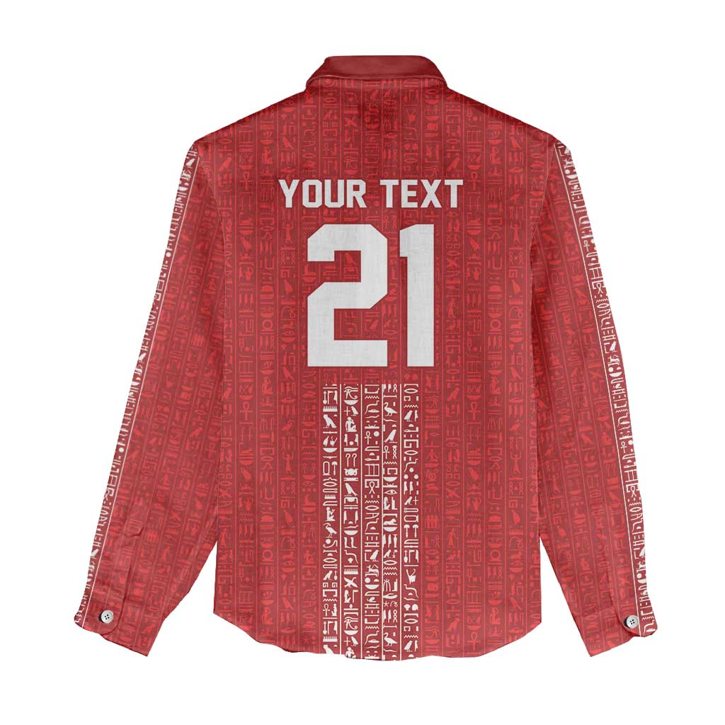 World Football 2026 Egypt Custom Women Casual Shirt Red Ancient Egyptian Hieroglyphs - African Pride
