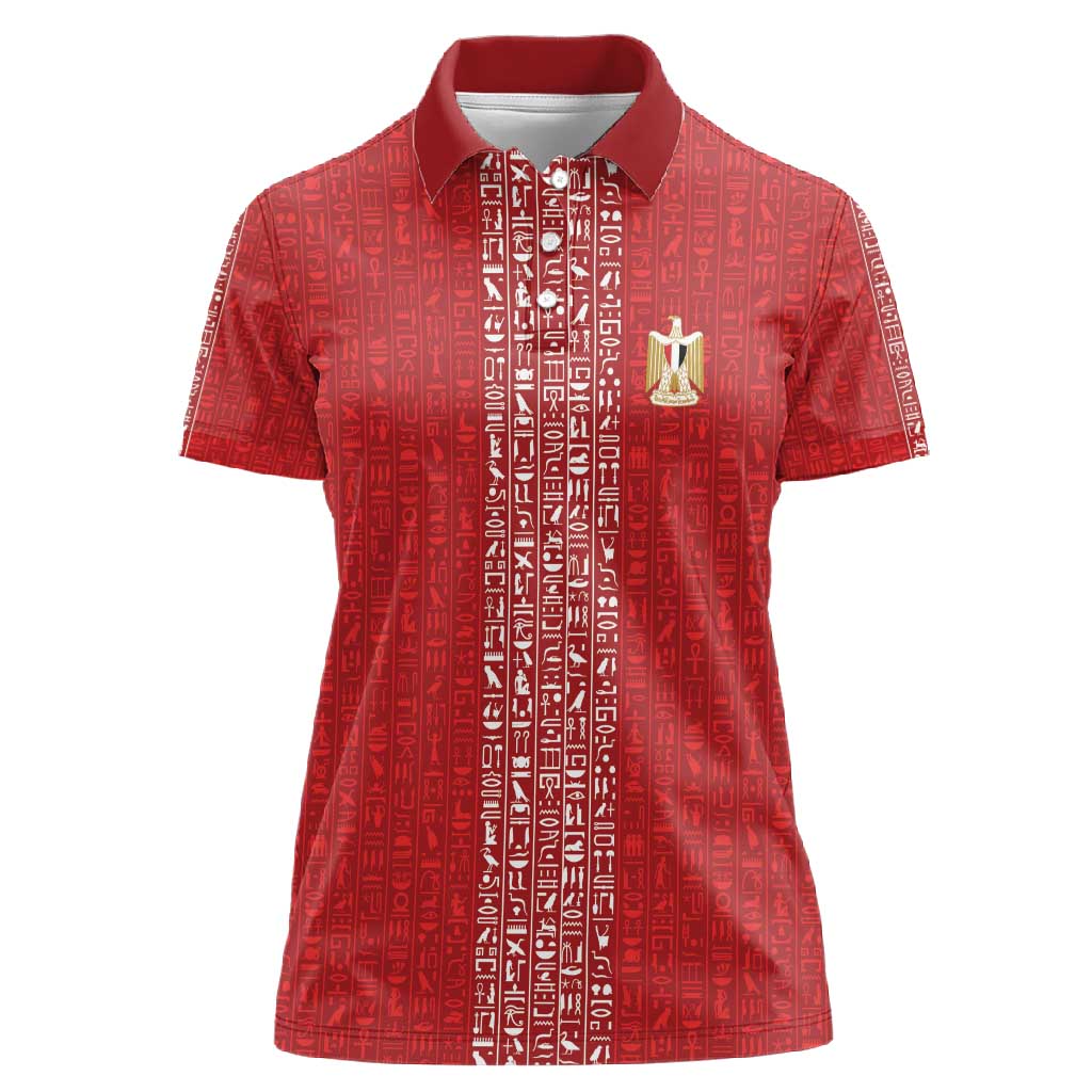 World Football 2026 Egypt Custom Women Polo Shirt Red Ancient Egyptian Hieroglyphs - African Pride