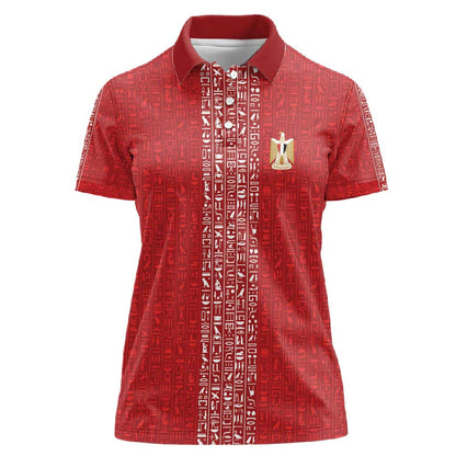 World Football 2026 Egypt Custom Women Polo Shirt Red Ancient Egyptian Hieroglyphs - African Pride