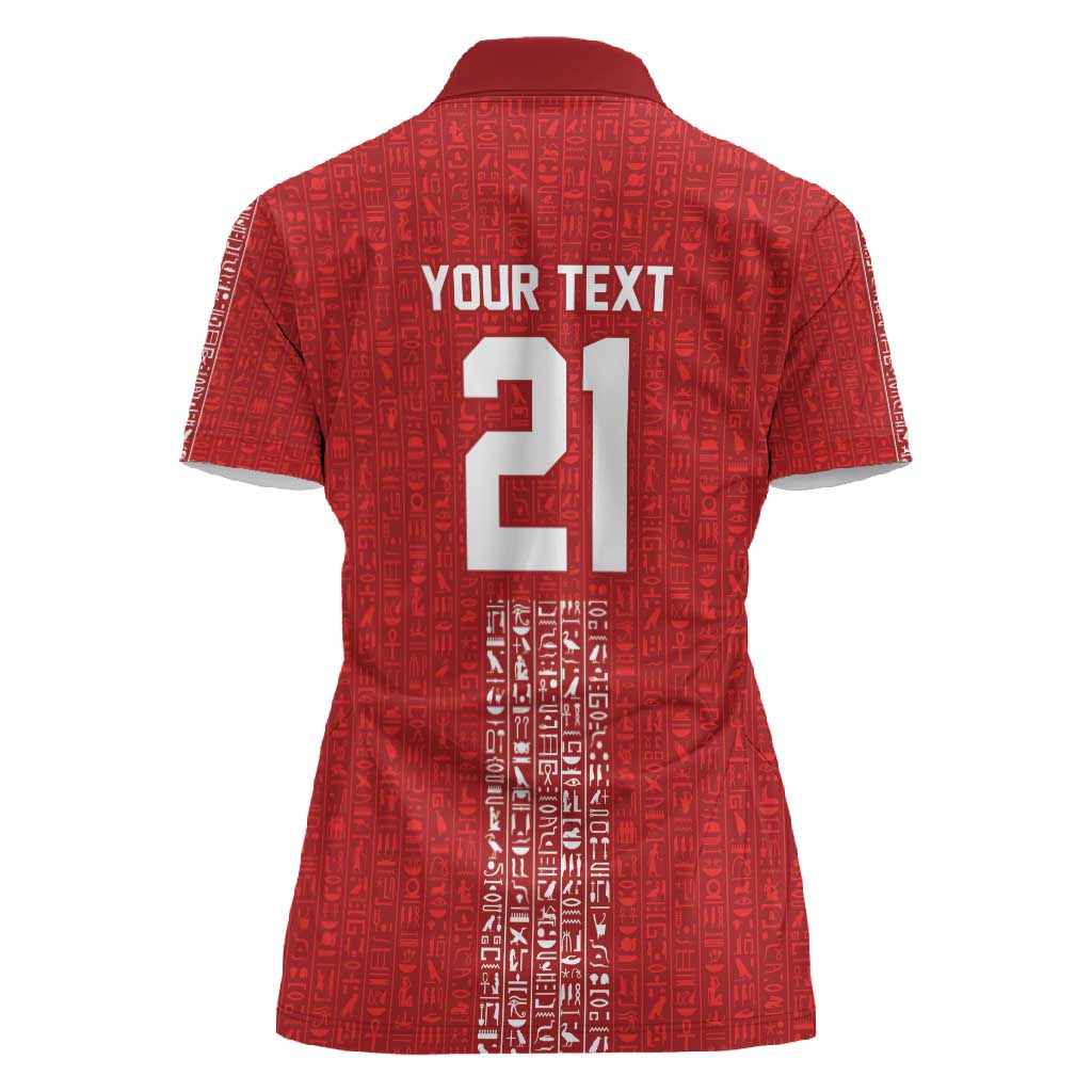 World Football 2026 Egypt Custom Women Polo Shirt Red Ancient Egyptian Hieroglyphs - African Pride