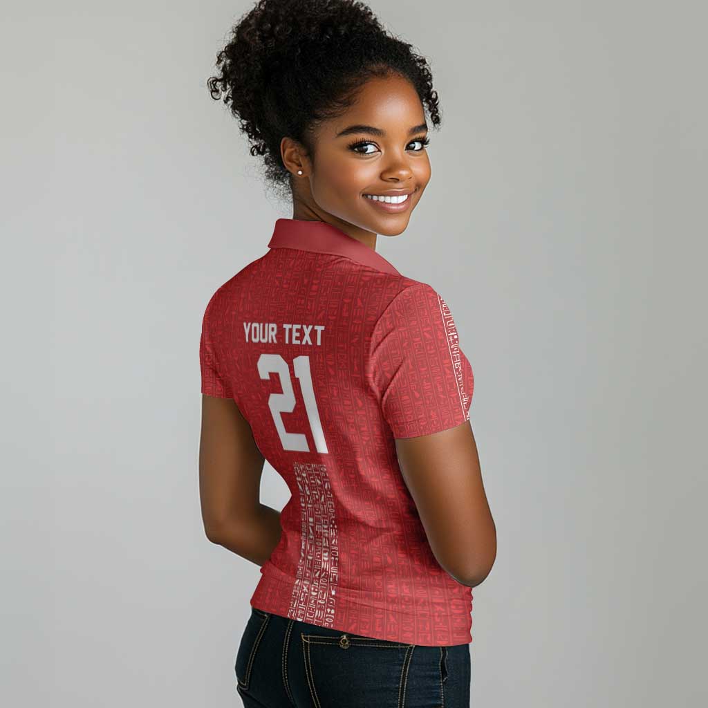 World Football 2026 Egypt Custom Women Polo Shirt Red Ancient Egyptian Hieroglyphs - African Pride