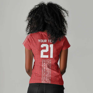 World Football 2026 Egypt Custom Women V-Neck T-Shirt Red Ancient Egyptian Hieroglyphs - African Pride