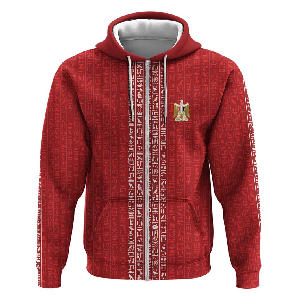 World Football 2026 Egypt Custom Zip Hoodie Red Ancient Egyptian Hieroglyphs - African Pride