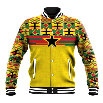 World Football 2026 Ghana Custom Baseball Jacket Black Stars African Kente Pattern - African Pride