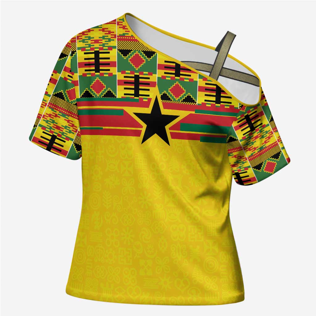 World Football 2026 Ghana Custom Cross Shoulder Shirt Black Stars African Kente Pattern - African Pride