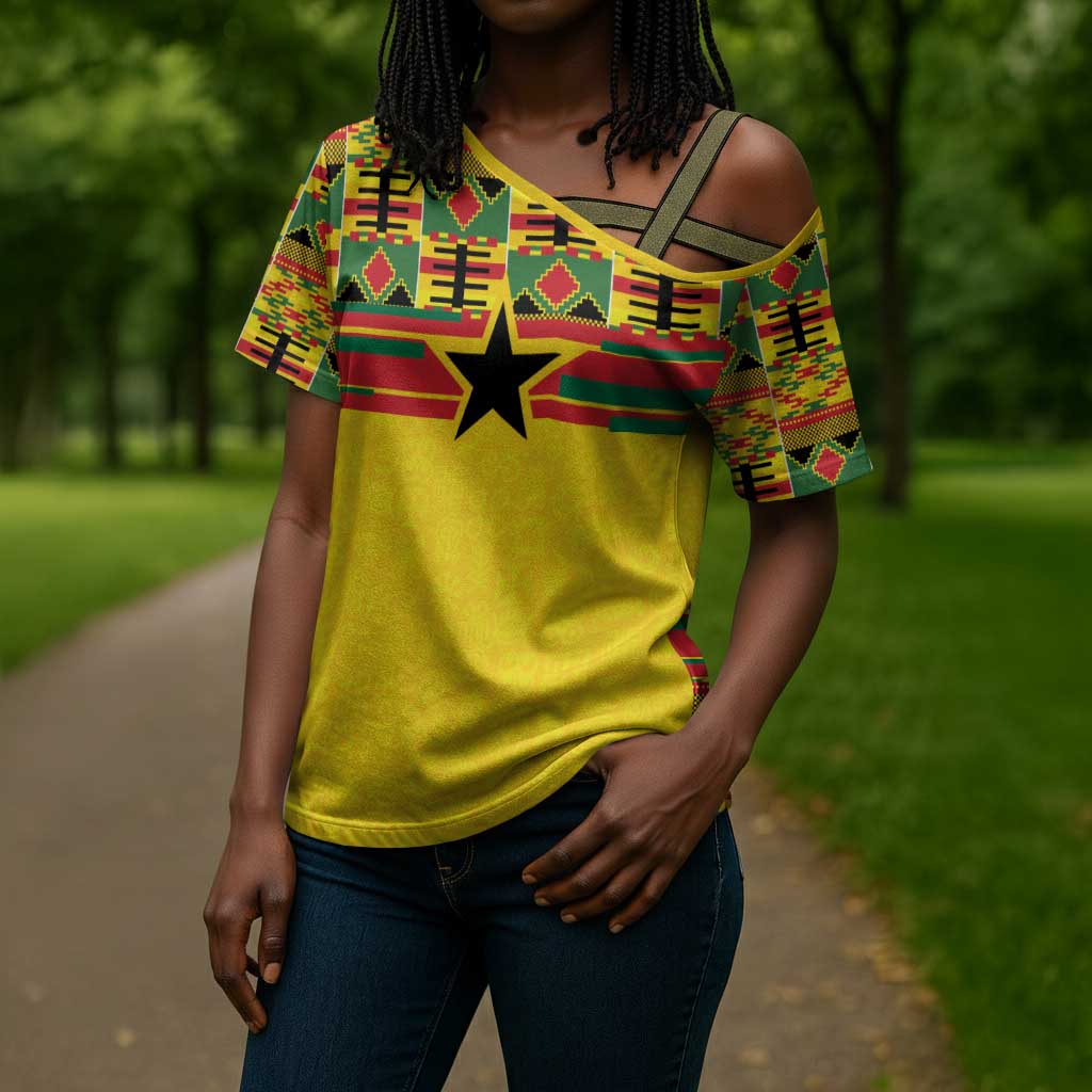 World Football 2026 Ghana Custom Cross Shoulder Shirt Black Stars African Kente Pattern - African Pride