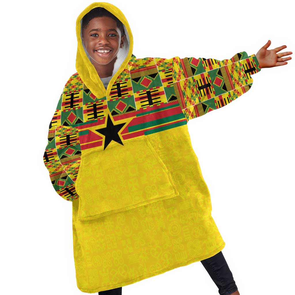 World Football 2026 Ghana Custom Kid Wearable Blanket Hoodie Black Stars African Kente Pattern - African Pride