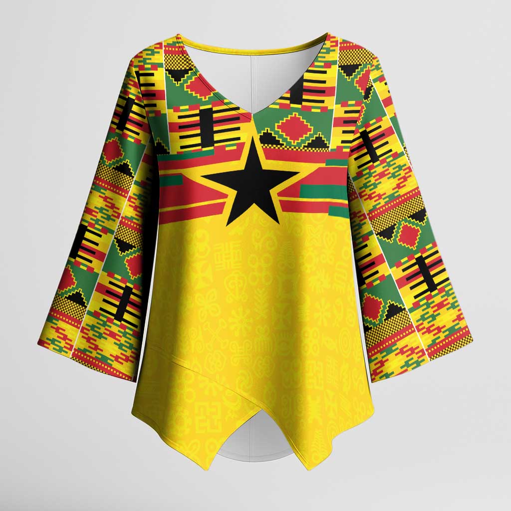 World Football 2026 Ghana Custom Kimono Sleeve Blouse Black Stars African Kente Pattern - African Pride