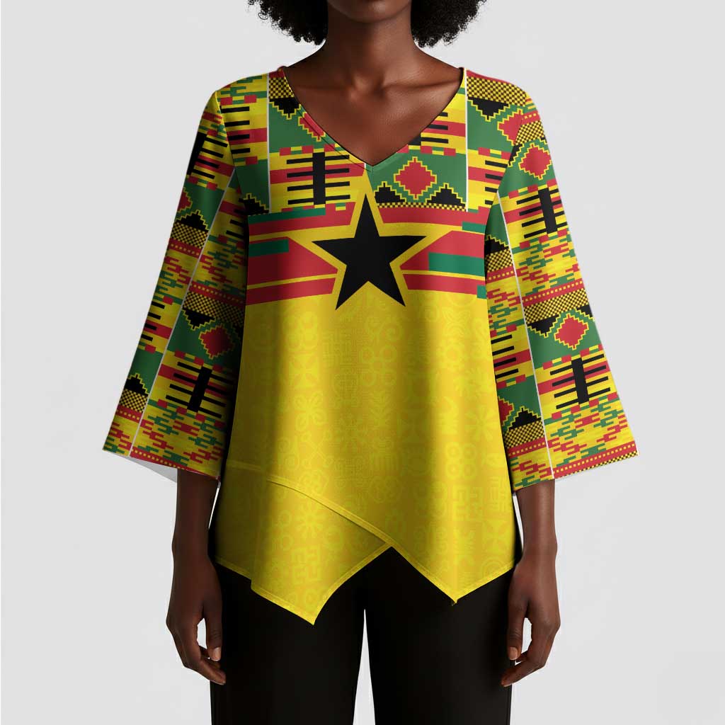 World Football 2026 Ghana Custom Kimono Sleeve Blouse Black Stars African Kente Pattern - African Pride