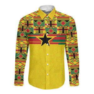 World Football 2026 Ghana Custom Long Sleeve Button Shirt Black Stars African Kente Pattern - African Pride