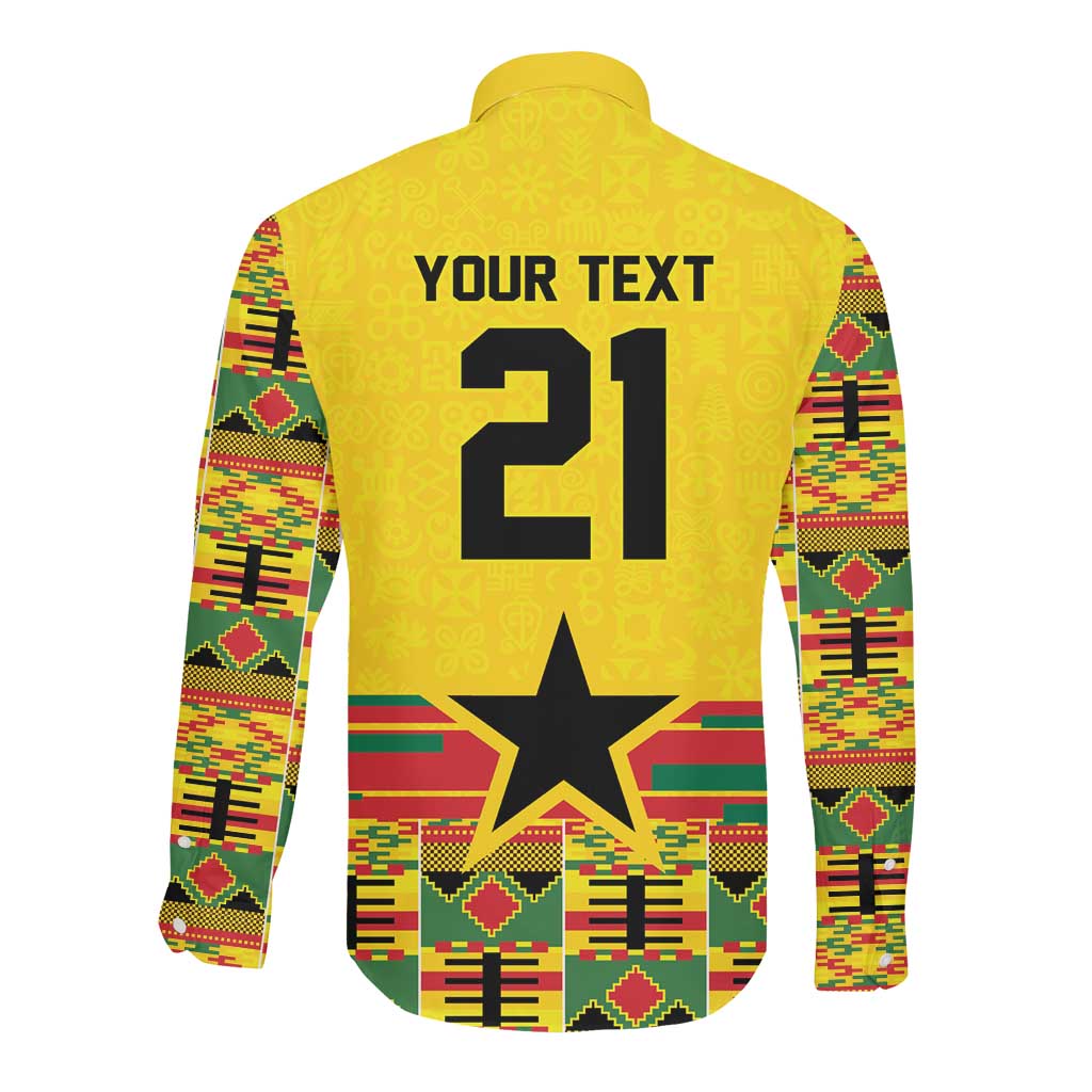 World Football 2026 Ghana Custom Long Sleeve Button Shirt Black Stars African Kente Pattern - African Pride
