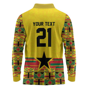World Football 2026 Ghana Custom Long Sleeve Polo Shirt Black Stars African Kente Pattern - African Pride