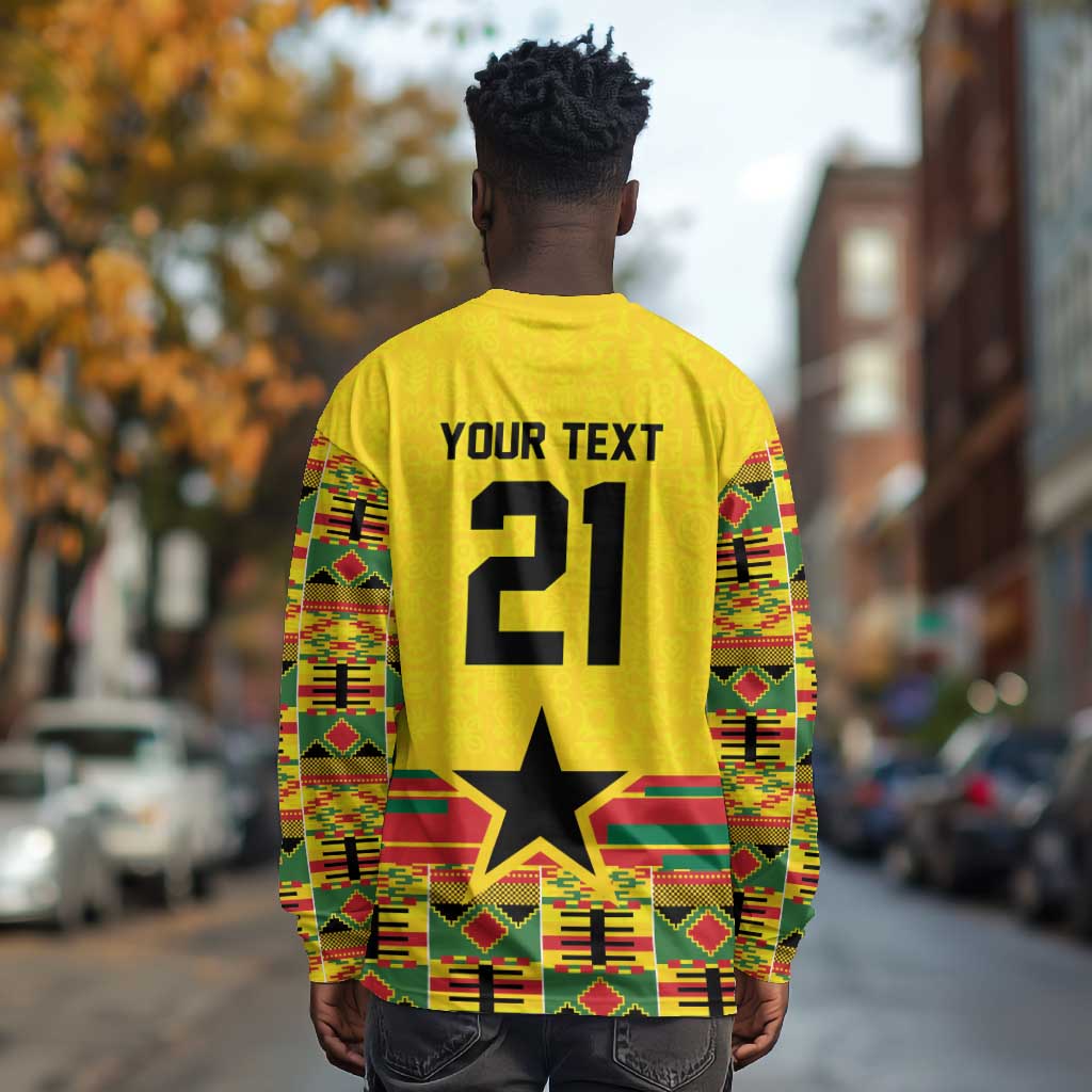 World Football 2026 Ghana Custom Long Sleeve Shirt Black Stars African Kente Pattern - African Pride