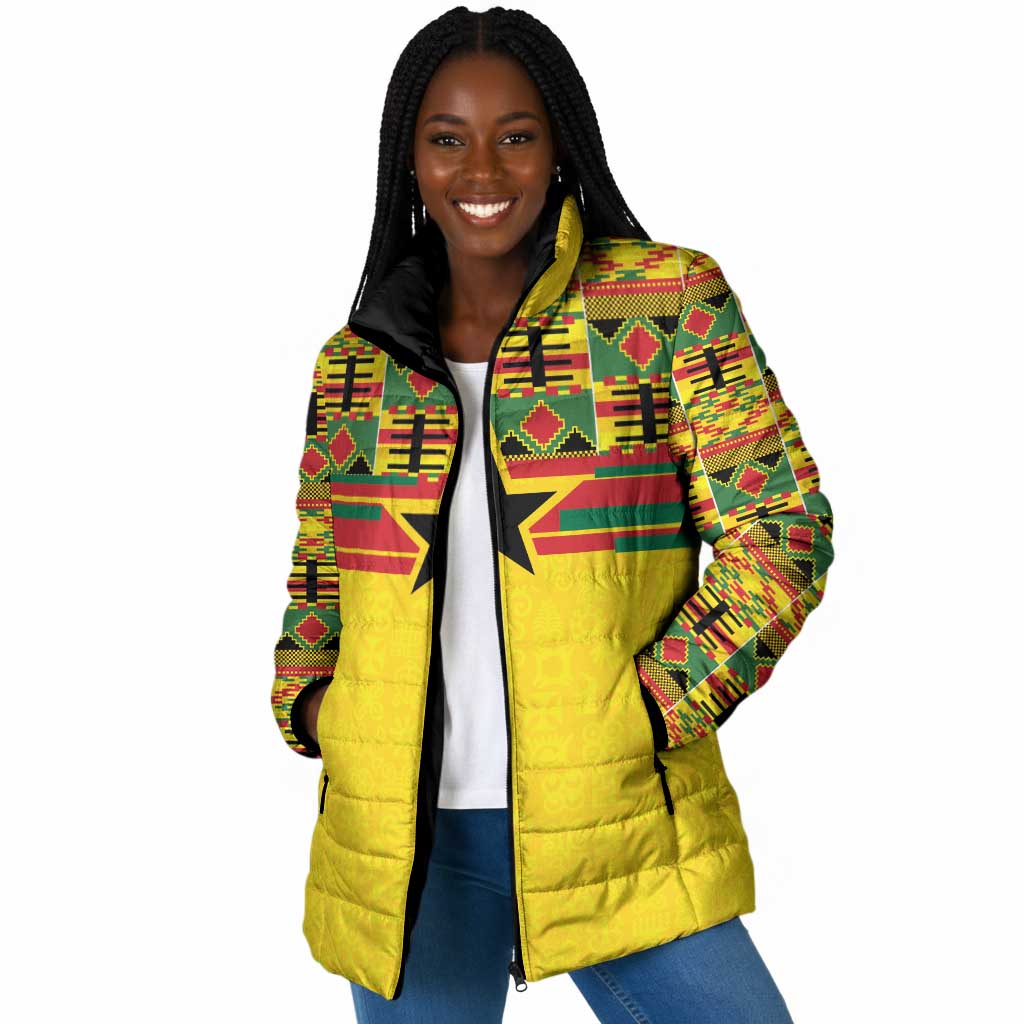 World Football 2026 Ghana Custom Padded Jacket Black Stars African Kente Pattern - African Pride
