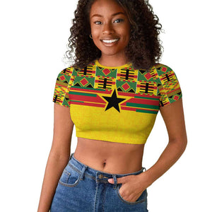 World Football 2026 Ghana Custom Raglan Cropped T shirt Black Stars African Kente Pattern - African Pride