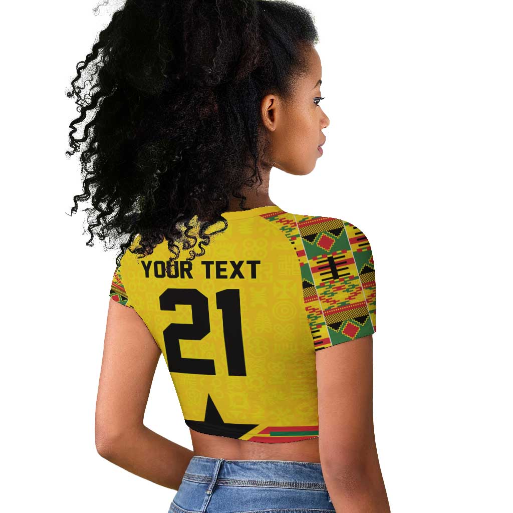World Football 2026 Ghana Custom Raglan Cropped T shirt Black Stars African Kente Pattern - African Pride