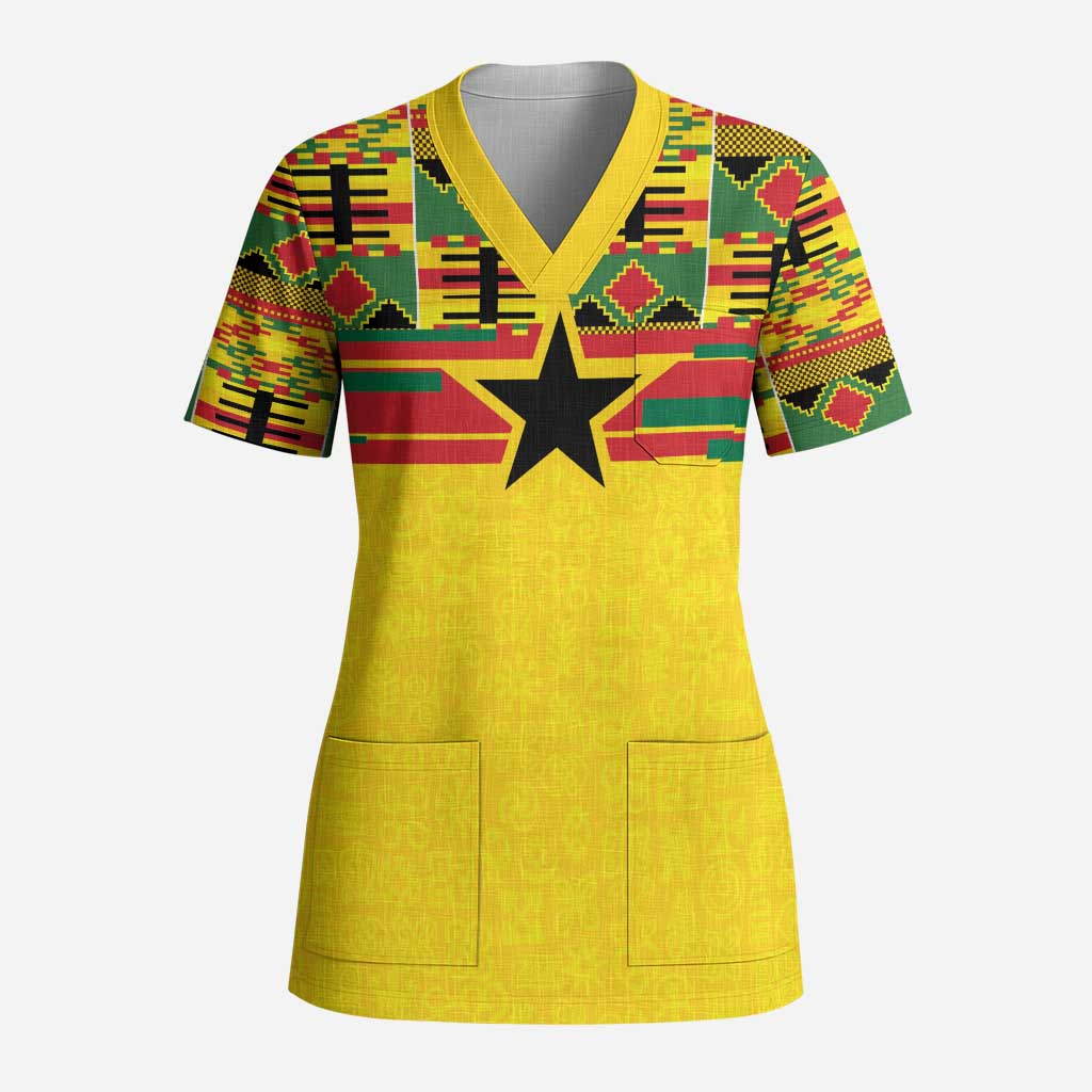 World Football 2026 Ghana Custom Scrub Top Black Stars African Kente Pattern - African Pride