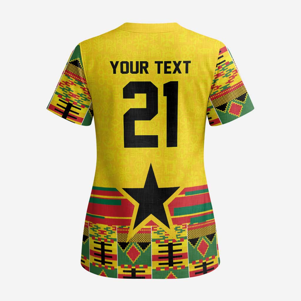World Football 2026 Ghana Custom Scrub Top Black Stars African Kente Pattern - African Pride