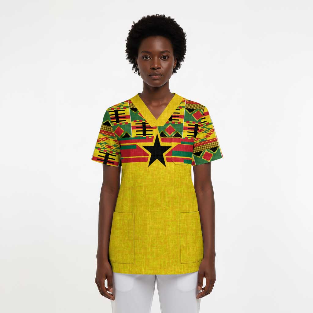 World Football 2026 Ghana Custom Scrub Top Black Stars African Kente Pattern - African Pride