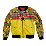 World Football 2026 Ghana Custom Sleeve Zip Bomber Jacket Black Stars African Kente Pattern - African Pride