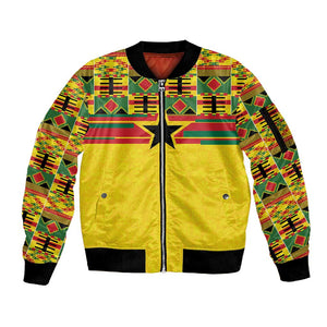 World Football 2026 Ghana Custom Sleeve Zip Bomber Jacket Black Stars African Kente Pattern - African Pride
