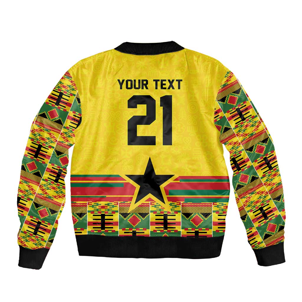 World Football 2026 Ghana Custom Sleeve Zip Bomber Jacket Black Stars African Kente Pattern - African Pride