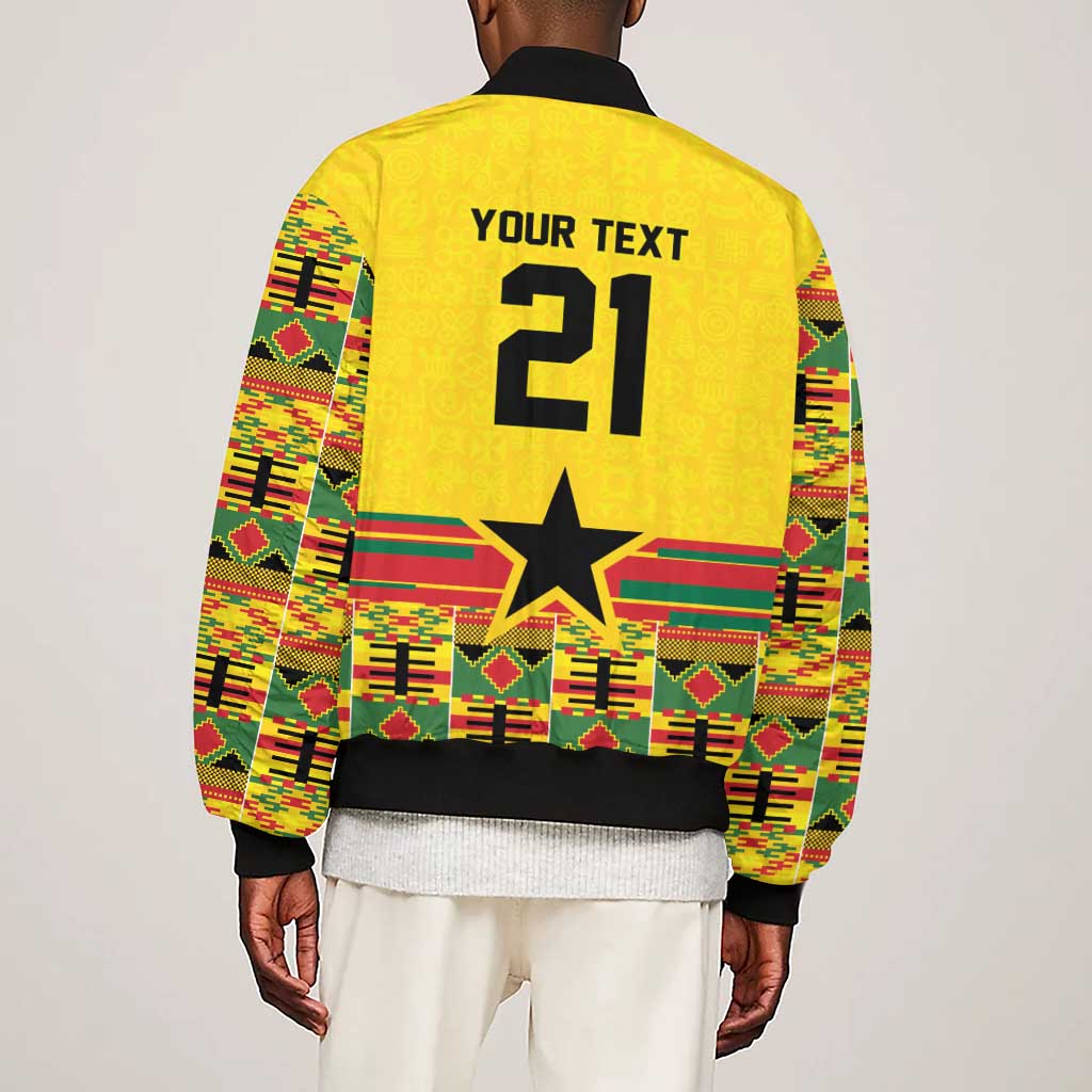 World Football 2026 Ghana Custom Sleeve Zip Bomber Jacket Black Stars African Kente Pattern - African Pride
