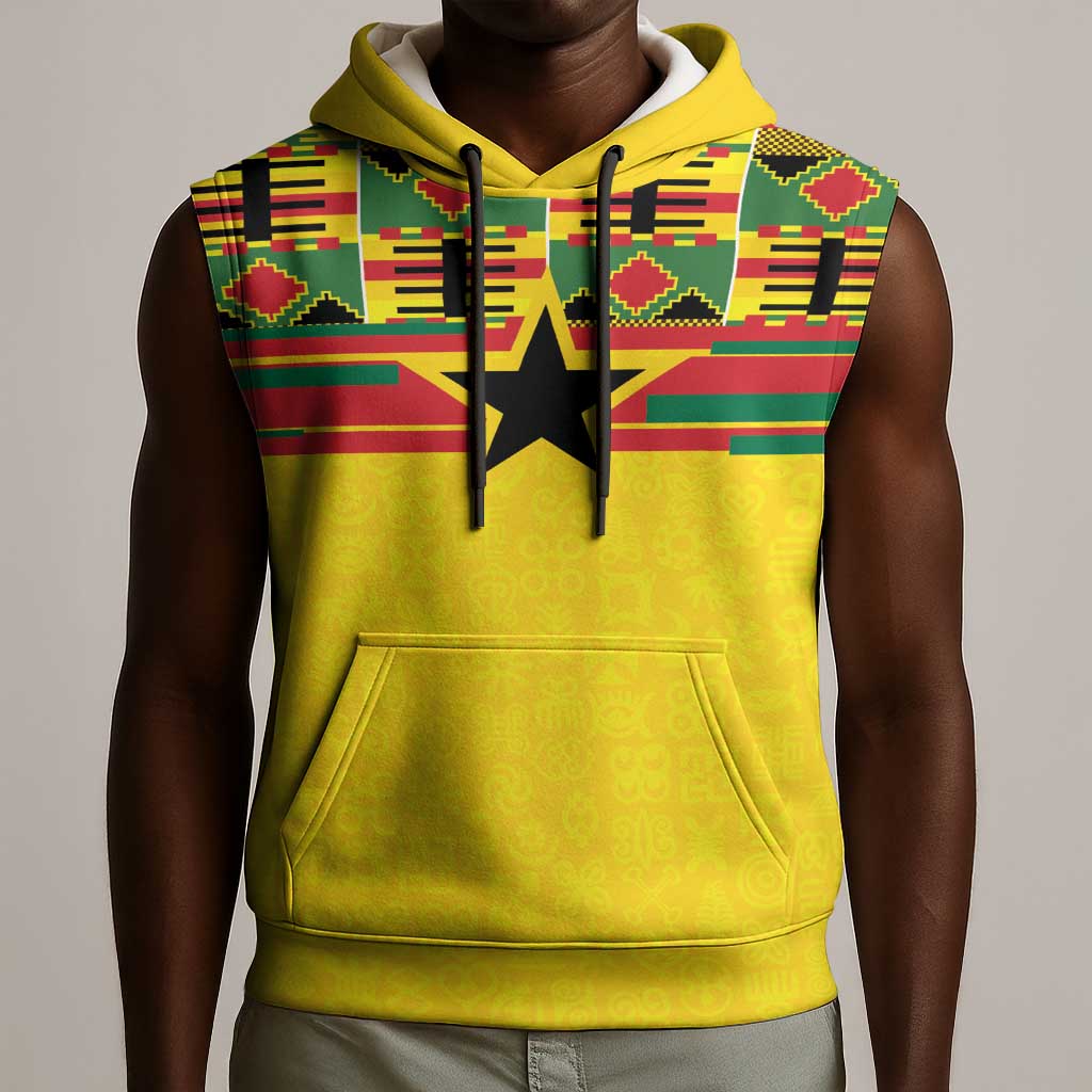 World Football 2026 Ghana Custom Sleeveless Hoodie Black Stars African Kente Pattern - African Pride