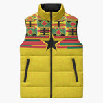 World Football 2026 Ghana Custom Sleeveless Puffer Jacket Black Stars African Kente Pattern - African Pride