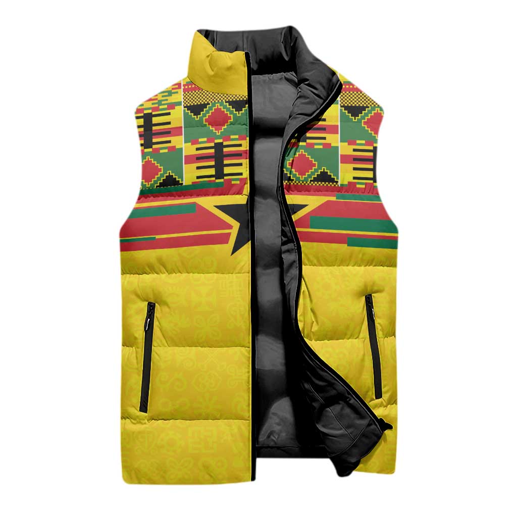 World Football 2026 Ghana Custom Sleeveless Puffer Jacket Black Stars African Kente Pattern - African Pride