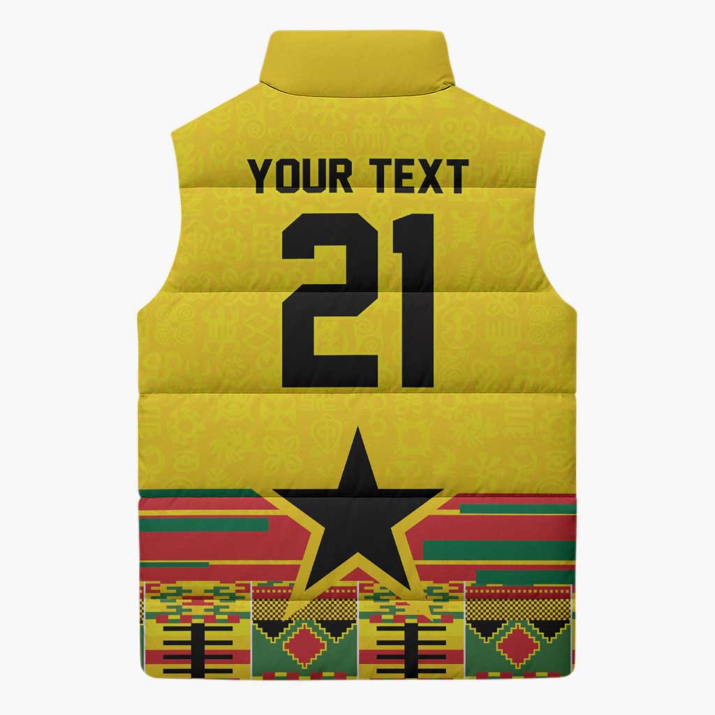 World Football 2026 Ghana Custom Sleeveless Puffer Jacket Black Stars African Kente Pattern - African Pride