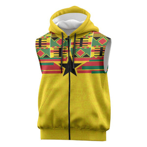 World Football 2026 Ghana Custom Sleeveless Zip Hoodie Black Stars African Kente Pattern - African Pride