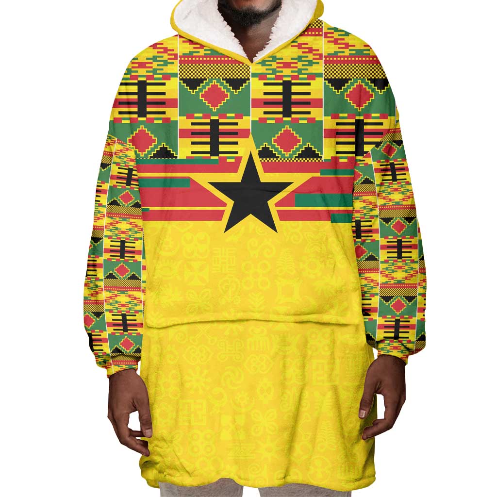 World Football 2026 Ghana Custom Wearable Blanket Hoodie Black Stars African Kente Pattern - African Pride