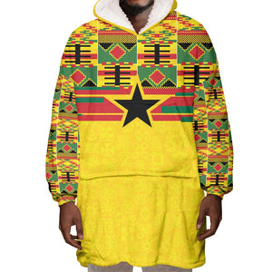 World Football 2026 Ghana Custom Wearable Blanket Hoodie Black Stars African Kente Pattern - African Pride