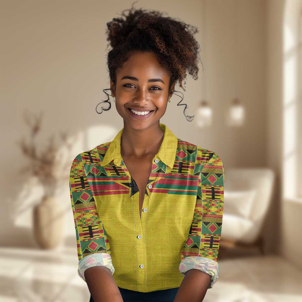 World Football 2026 Ghana Custom Women Casual Shirt Black Stars African Kente Pattern - African Pride