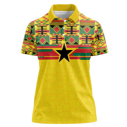 World Football 2026 Ghana Custom Women Polo Shirt Black Stars African Kente Pattern - African Pride