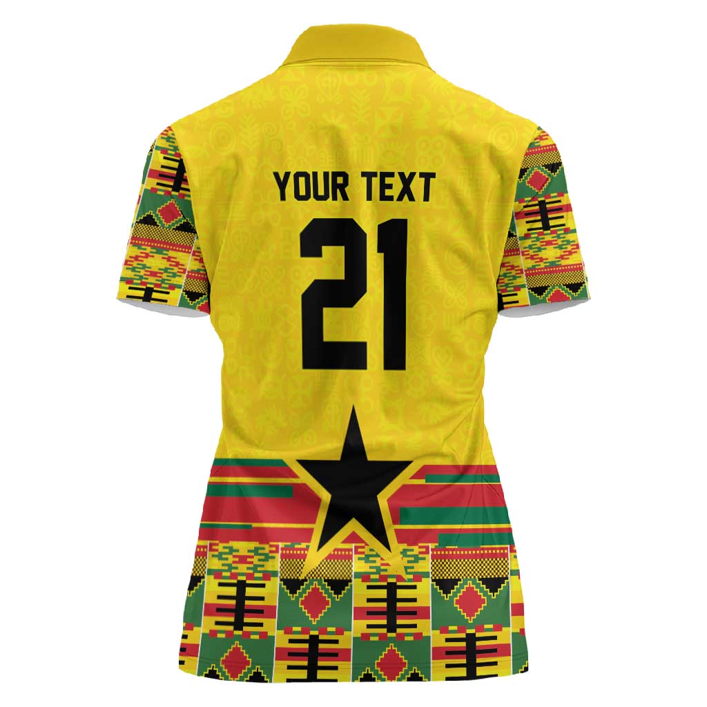 World Football 2026 Ghana Custom Women Polo Shirt Black Stars African Kente Pattern - African Pride