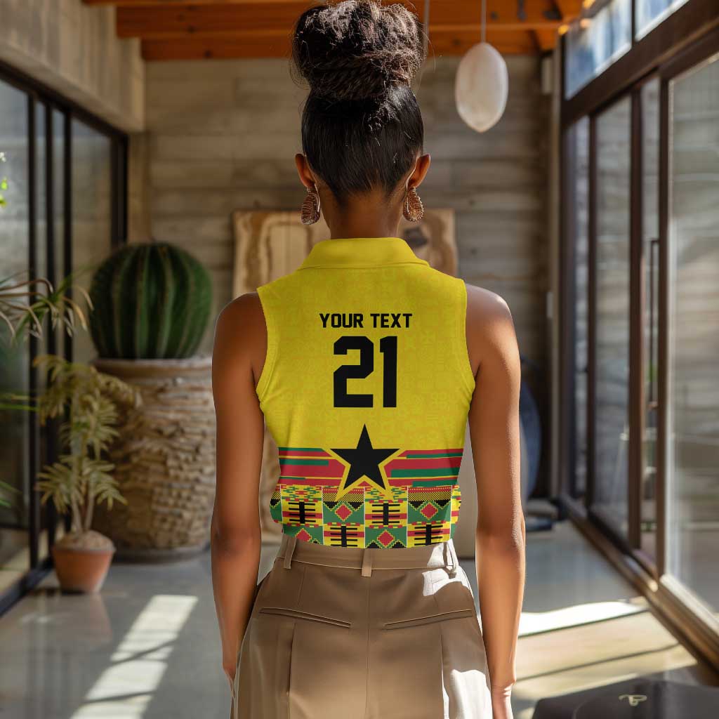 World Football 2026 Ghana Custom Women Sleeveless Polo Shirt Black Stars African Kente Pattern - African Pride