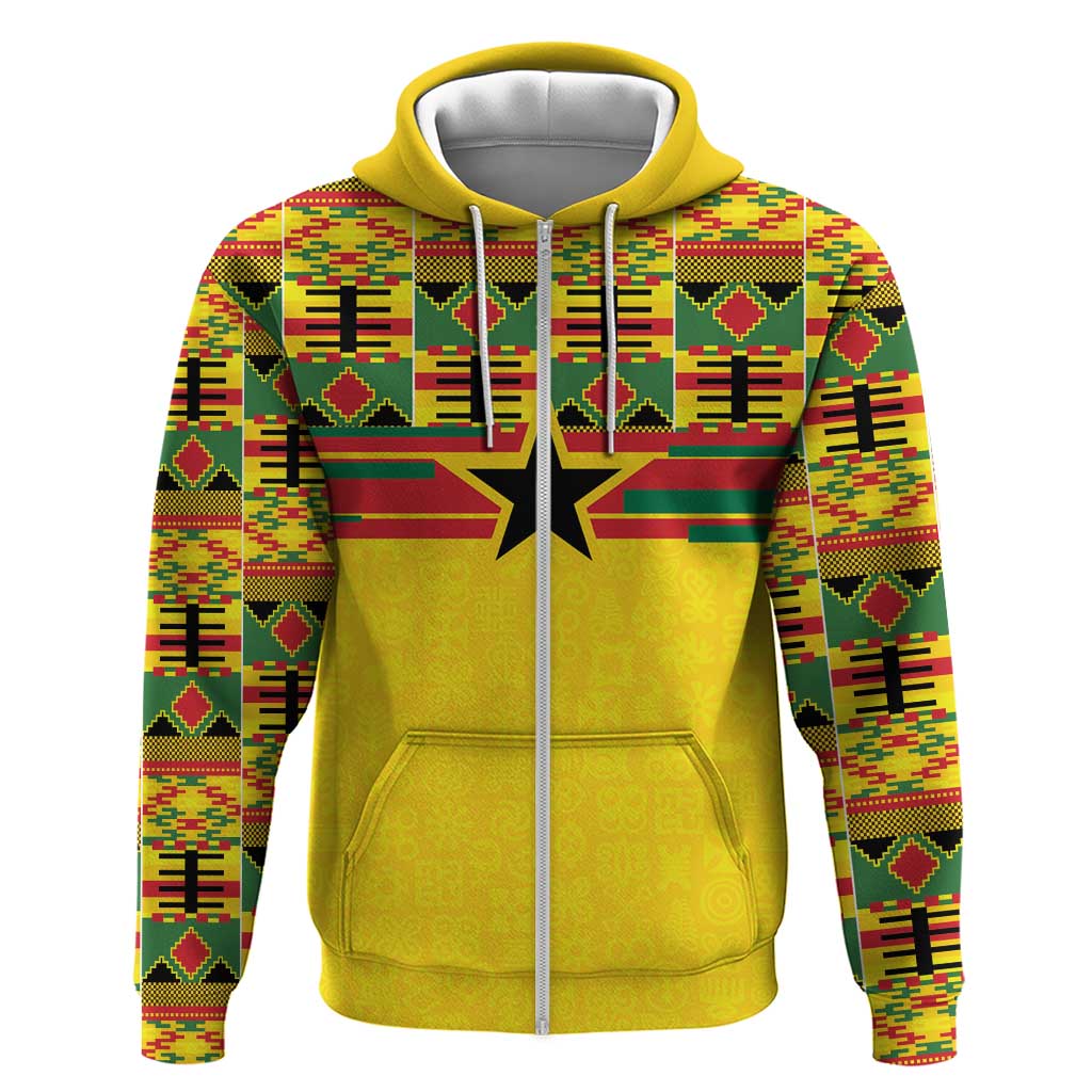 World Football 2026 Ghana Custom Zip Hoodie Black Stars African Kente Pattern - African Pride