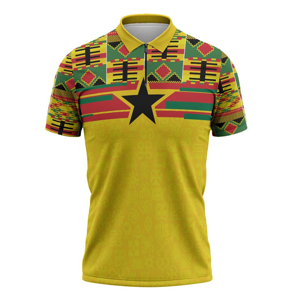 World Football 2026 Ghana Custom Zipper Polo Shirt Black Stars African Kente Pattern - African Pride