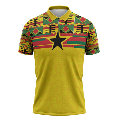World Football 2026 Ghana Custom Zipper Polo Shirt Black Stars African Kente Pattern - African Pride
