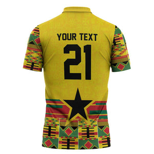 World Football 2026 Ghana Custom Zipper Polo Shirt Black Stars African Kente Pattern - African Pride