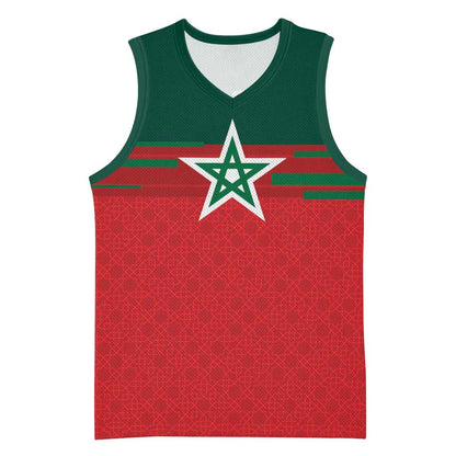 World Football 2026 Morocco Custom Basketball Jersey African Geometric Red Pattern - African Pride
