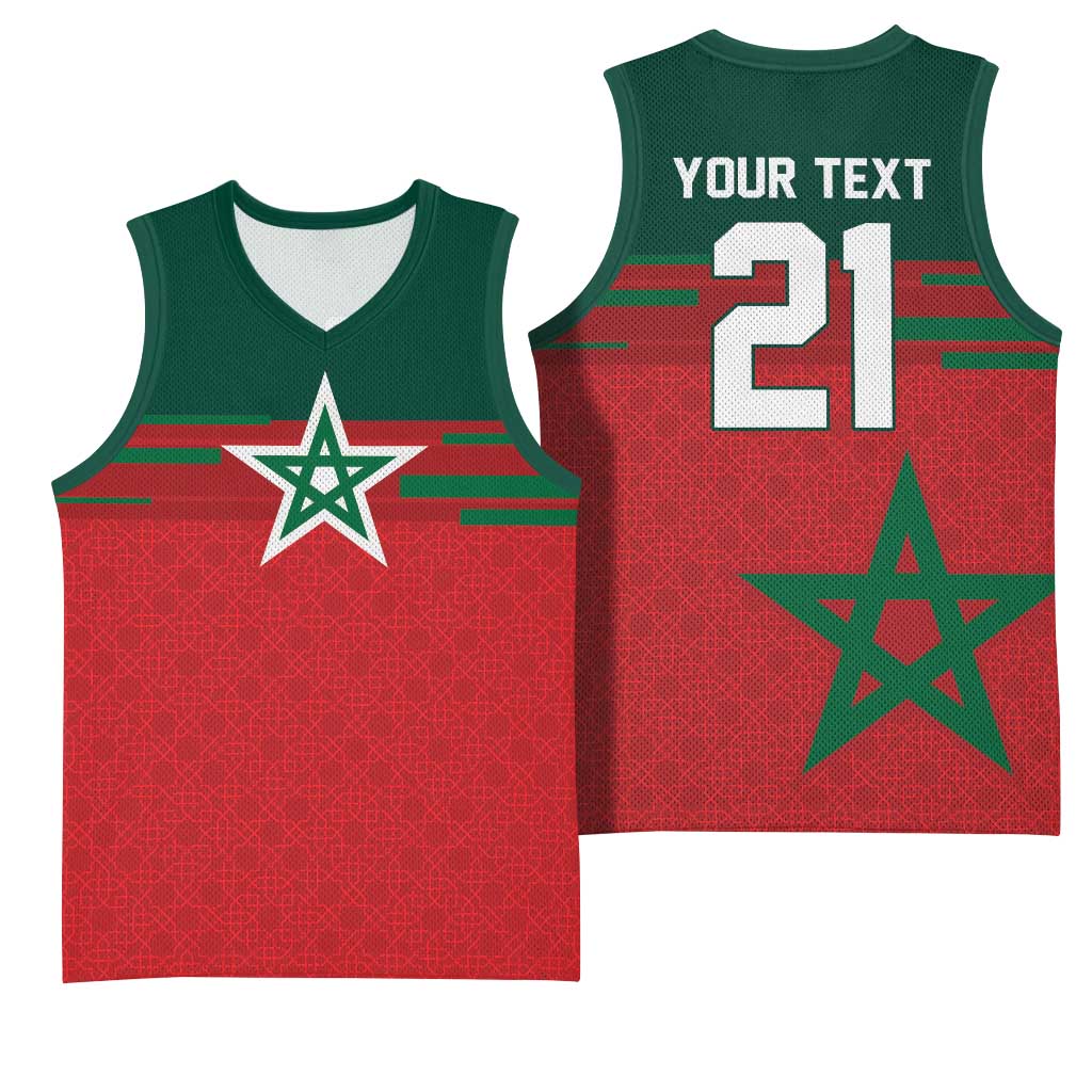 World Football 2026 Morocco Custom Basketball Jersey African Geometric Red Pattern - African Pride
