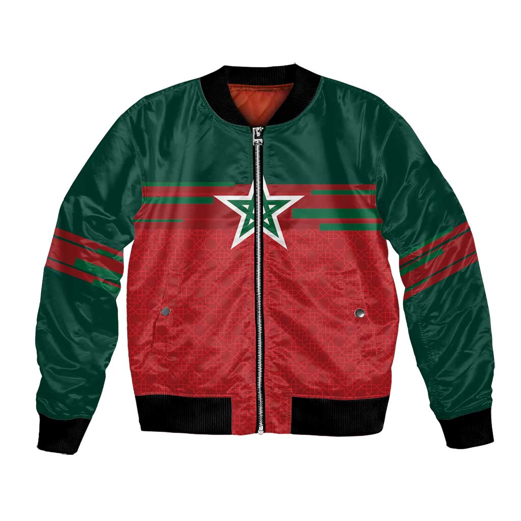 World Football 2026 Morocco Custom Bomber Jacket African Geometric Red Pattern - African Pride